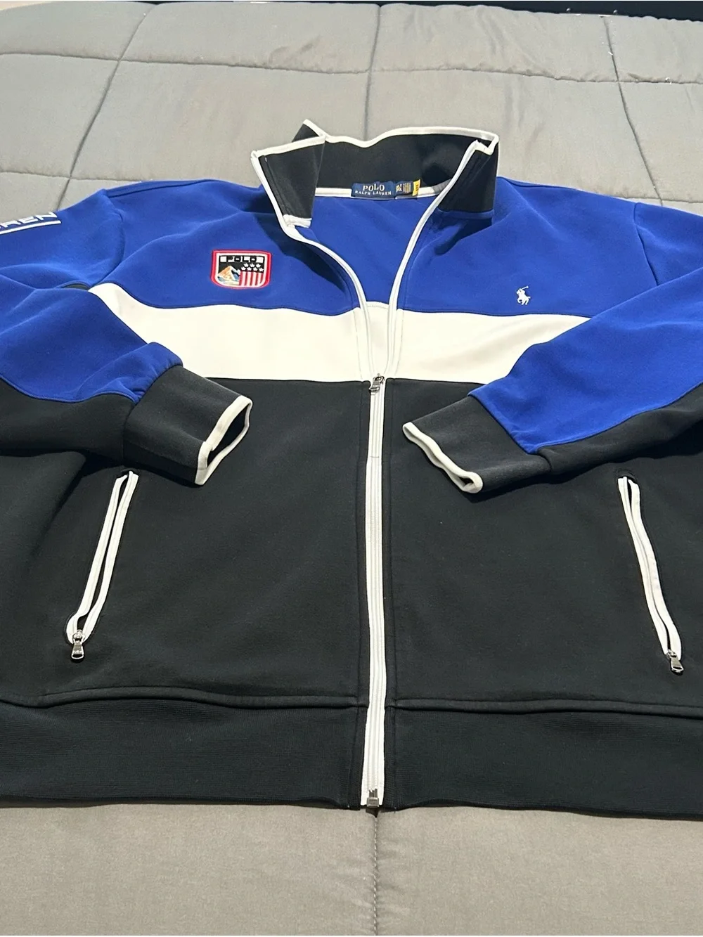 Polo by Ralph Lauren Men’s Blue/White/Black Colorblock Track Jacket
